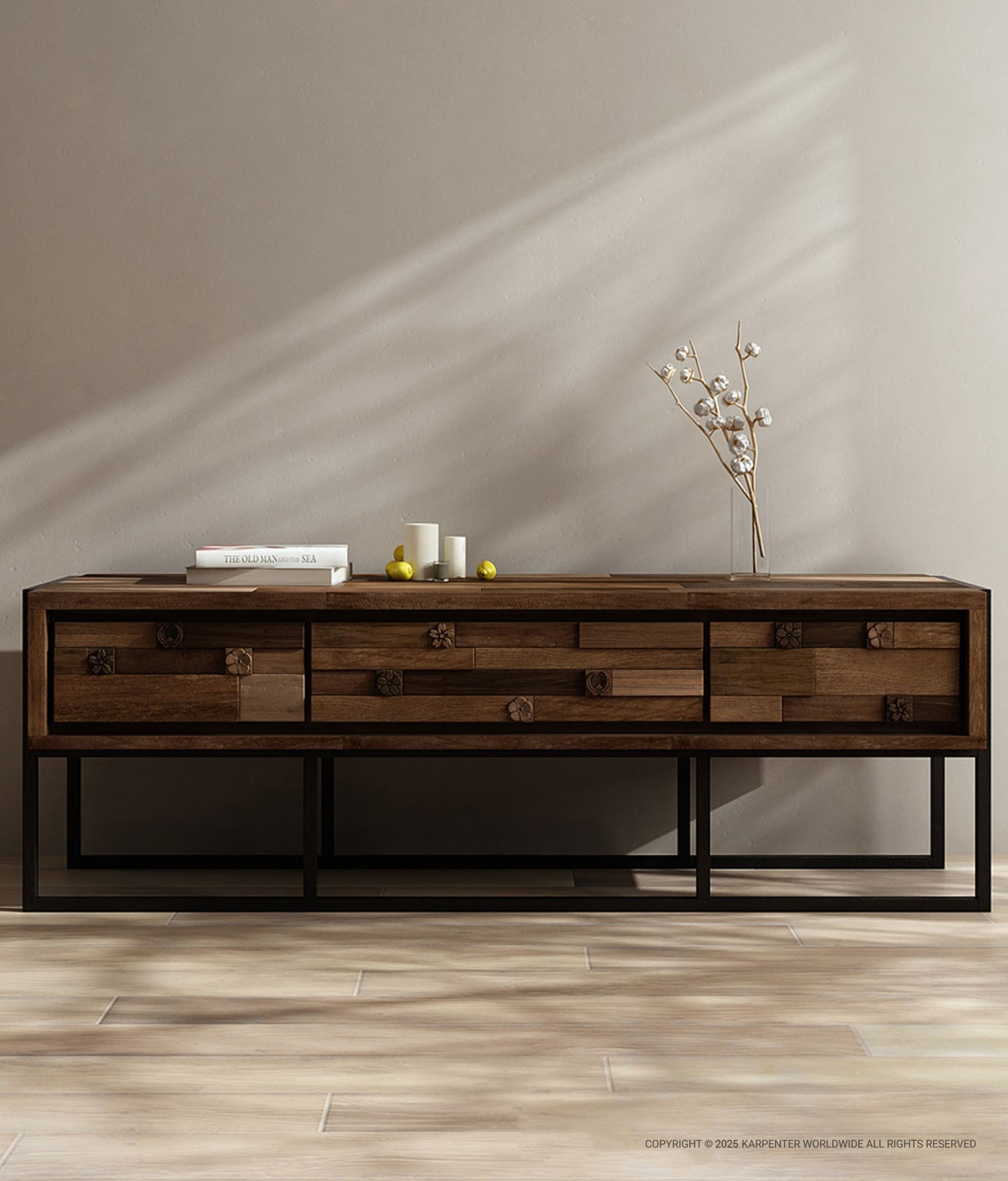 CARV'N IN BLACK Sideboard 2 Drawers & Doors