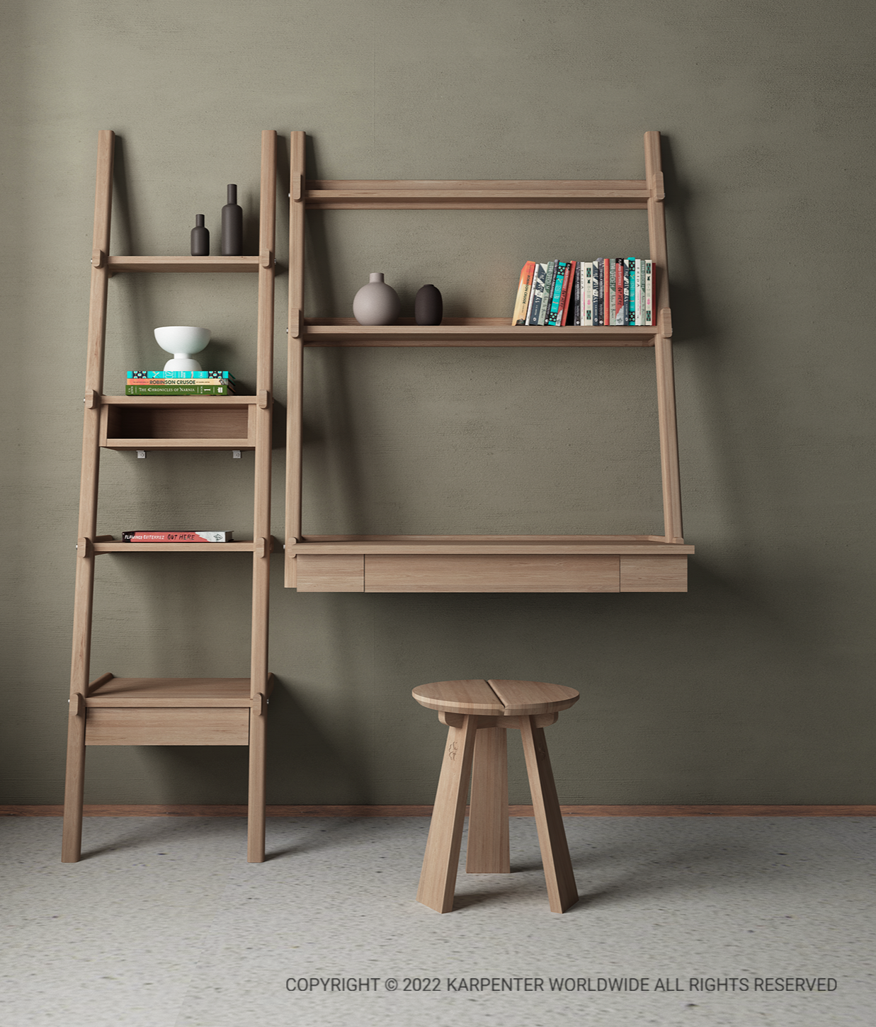 SIMPLYCITY Ladder Shelves w/ Drawer & Niche